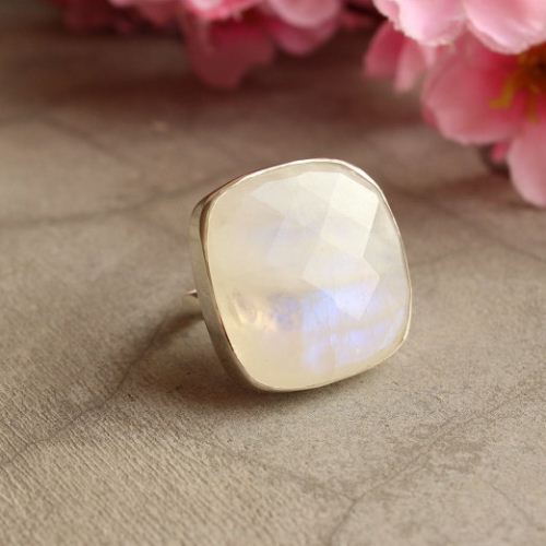 Statement Moonstone ring, Cushion cut silver ring