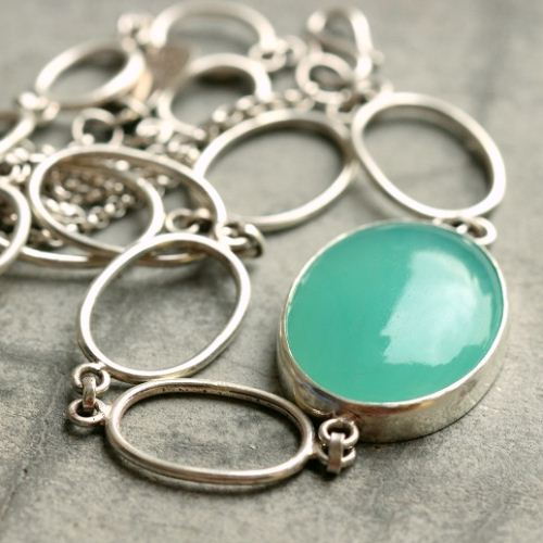 Statement necklace, Aqua chalcedony silver necklace, Mint green necklace