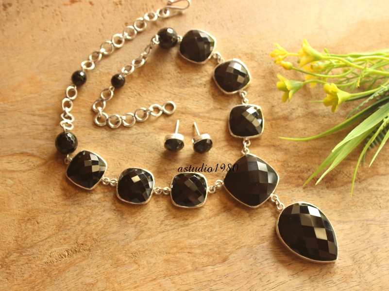 Statement necklace - Black onyx necklace - Sterling silver 