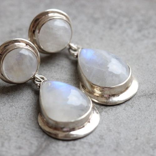 Sterling Silver Rainbow moonstone earrings, Dangle artisan earrings