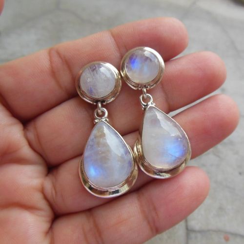 Sterling Silver Rainbow moonstone earrings, Dangle artisan earrings