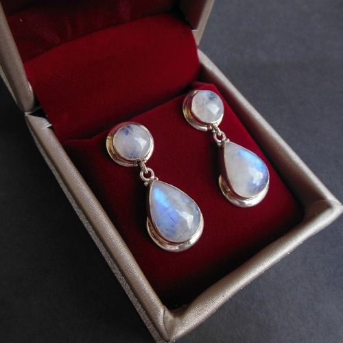 Sterling Silver Rainbow moonstone earrings, Dangle artisan earrings
