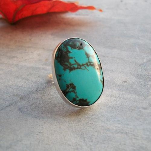 Sterling silver turquoise ring, Large oval turquoise ring