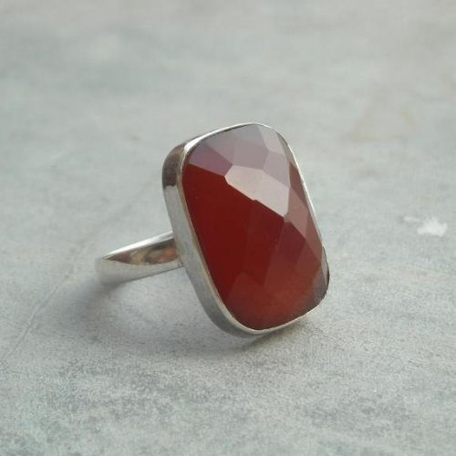 Sterling silver carnelian ring, Red cocktail jewelry, Cocktail ring