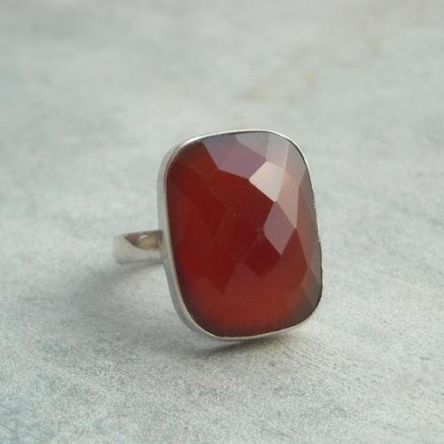 Sterling silver carnelian ring, Red cocktail jewelry, Cocktail ring