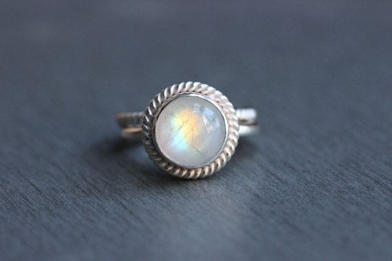 Sterling silver rainbow moonstone ring