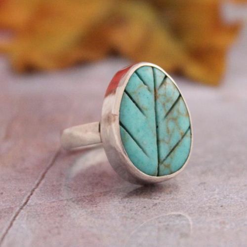 Sterling silver turquoise ring Leaf