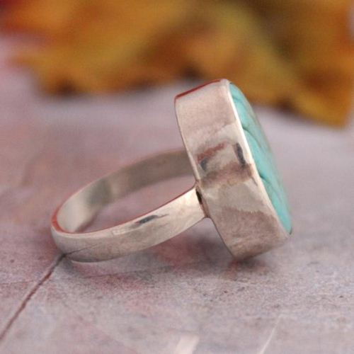 Sterling silver turquoise ring - Leaf design ring - Artisan Leaf ring