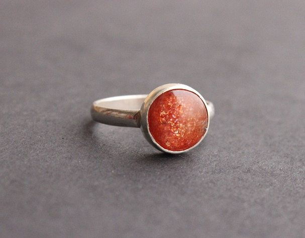 Sunstone ring, Artisan sun stone sterling silver ring