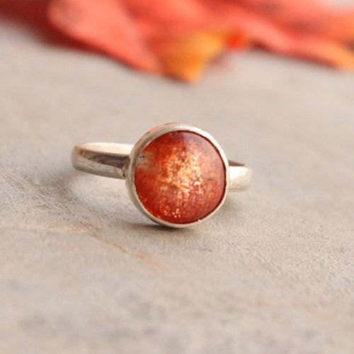 Sunstone ring, Artisan sun stone sterling silver ring