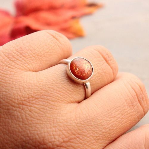 Sunstone ring, Artisan sun stone sterling silver ring