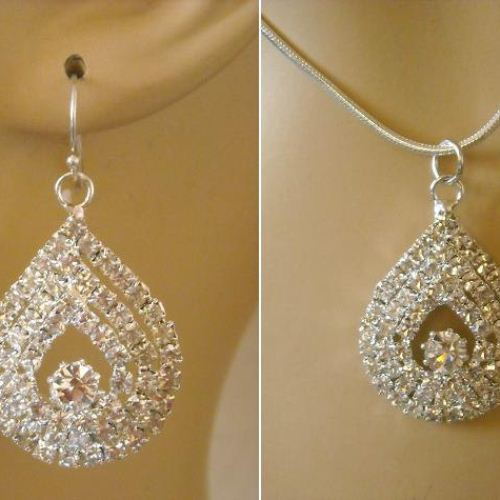 Swarovski crystal bridal pendant earrings set - artisan jewelry