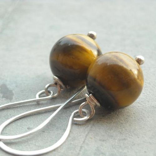 Tiger eye gemstone drop earrings