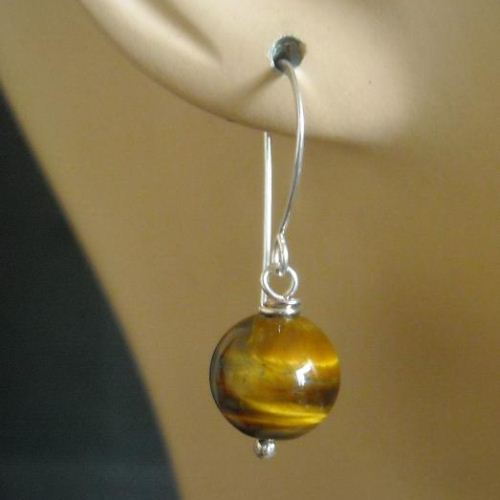 Tiger eye gemstone drop planet  sterling silver earrings