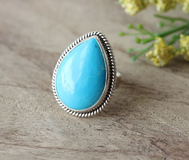 Artisan turquoise rings, Artisan turquoise silver statement ring