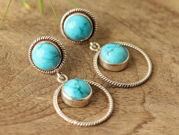 Turquoise gemstone earrings Handmade sterling
