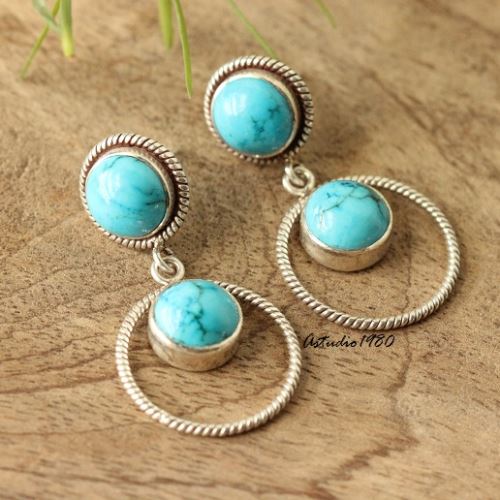 Turquoise gemstone earrings Handmade sterling silver