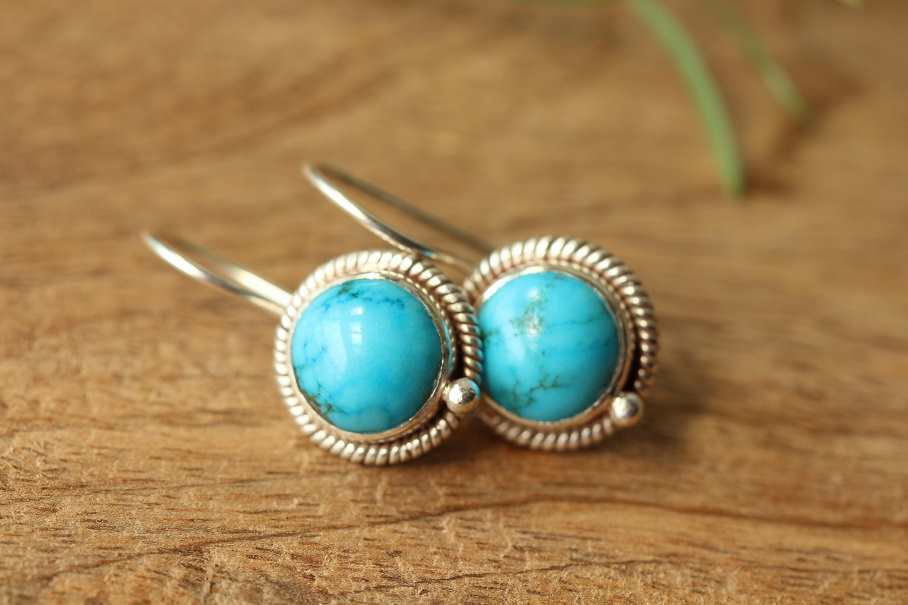 Turquoise gemstone earrings Handmade sterling silver