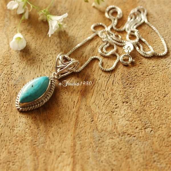 Turquoise pendant - Bezel rope pendant - OOAK pendant - Blue 