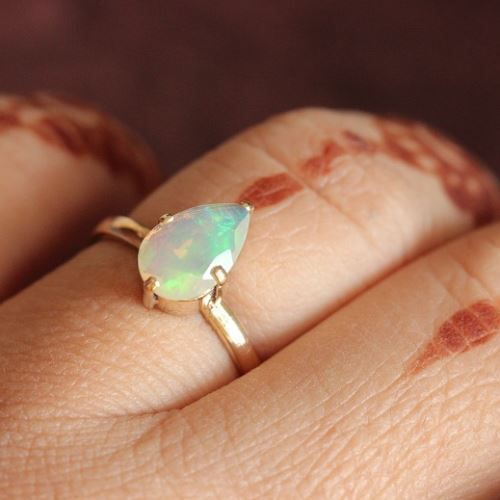 Genuine Opal Engagement ring gift, 18k gold opal wedding ring