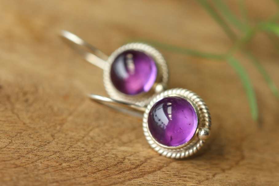 amethyst earrings, February birthstone silver earrings
